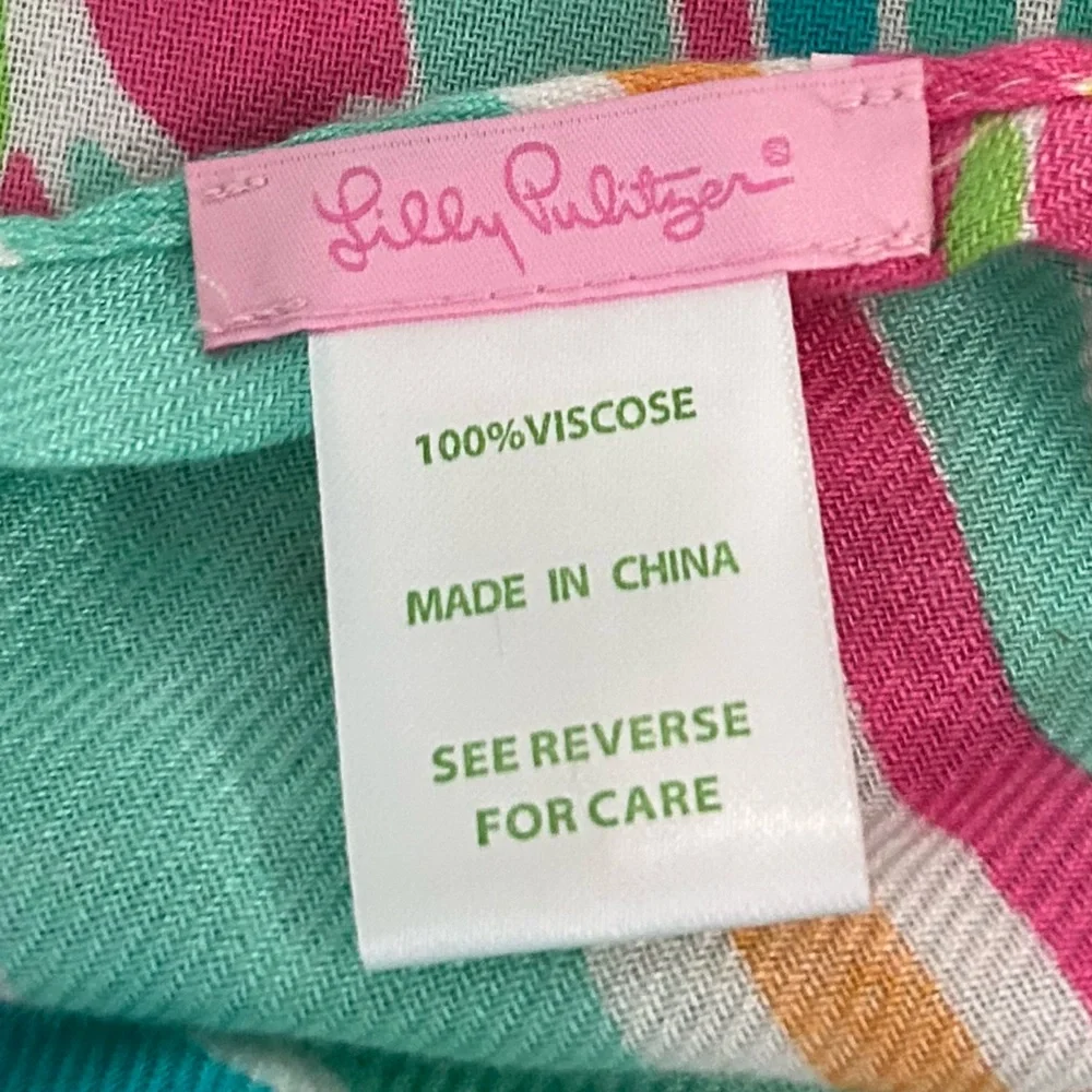 Lilly Pulitzer Murfee Tropical Storm Scarf with Hot Pink Fringe - Rare 2015 - Picture 9 of 11